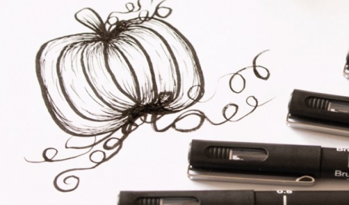 Een Halloweenpompoen tekenen met Pin stiften